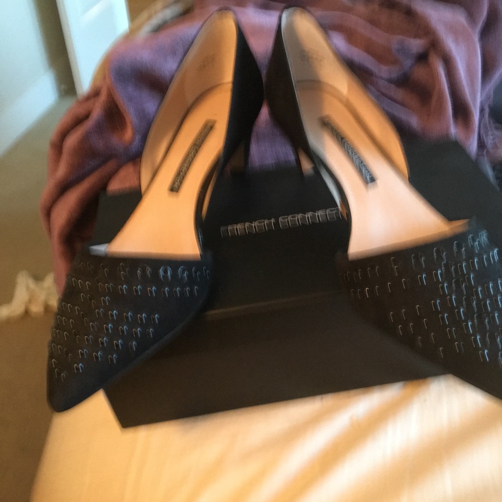 Black, suede kitten heels with sparkly studs